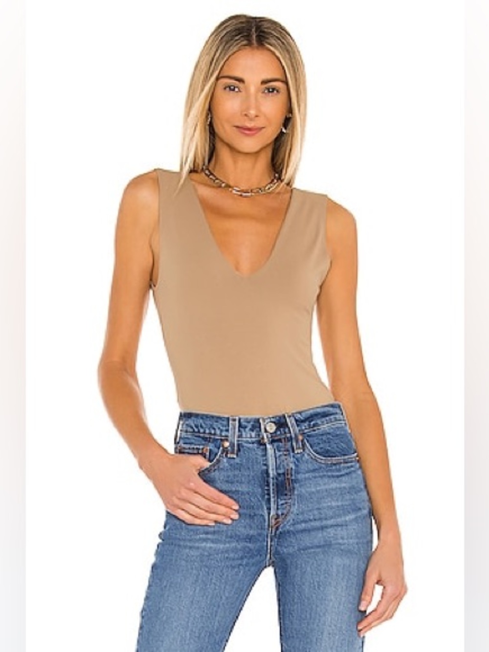 Free People Keep It Sleek Bodysuit in Tan Size M